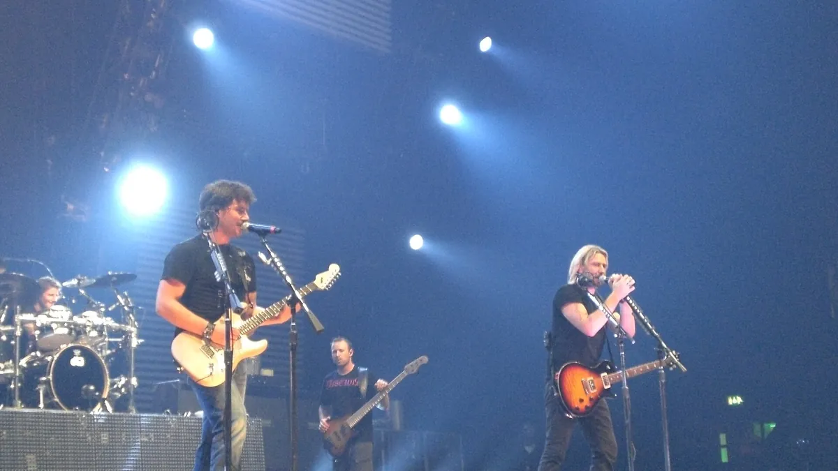 Архивна снимка: Nickelback на сцената на Wembley Arena в Лондон, 2008 г.