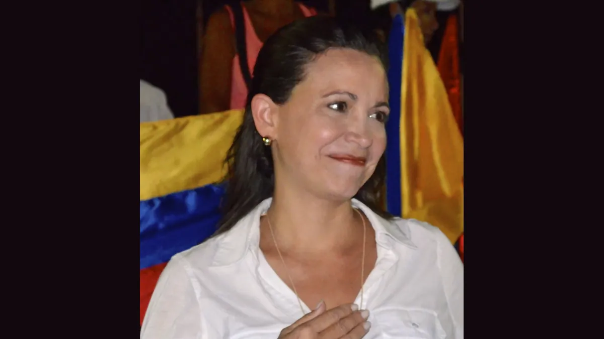 Archive photo (2014): María Corina Machado at a gathering in Guarenas, Venezuela