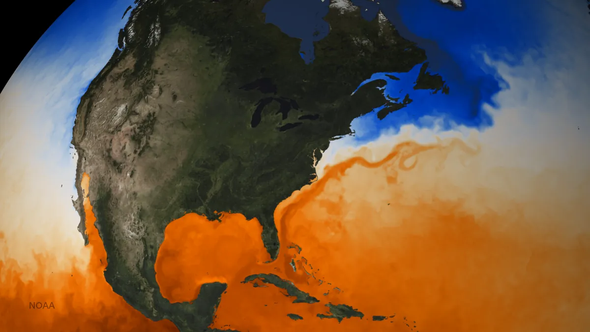 Symbolbild: Der Golfstrom auf einer Karte der Meeresoberflächentemperatur (NOAA)