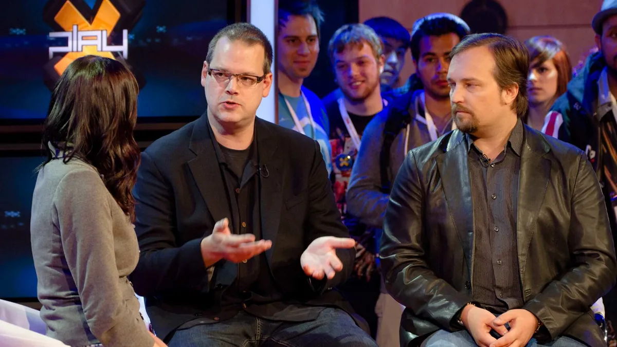 Archive image (2011): BioWare founders Ray Muzyka and Greg Zeschuk during an interview