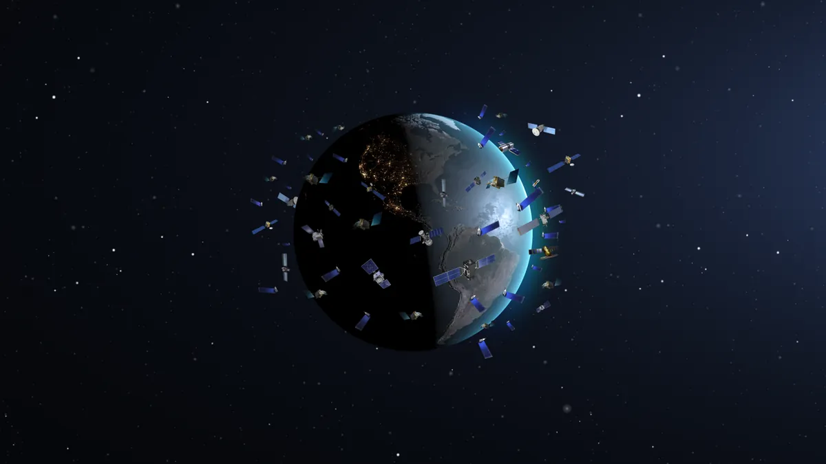 Symbolbild: künstlerische Darstellung von Satellitenkonstellationen in niedriger Erdumlaufbahn